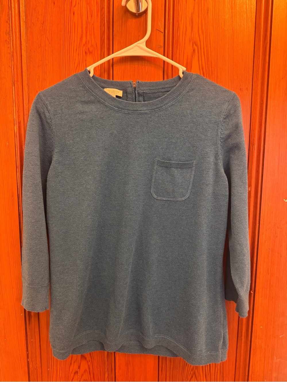 Talbots Blue Crewneck Sweater with Pocket and back 1/4 zipper size medium